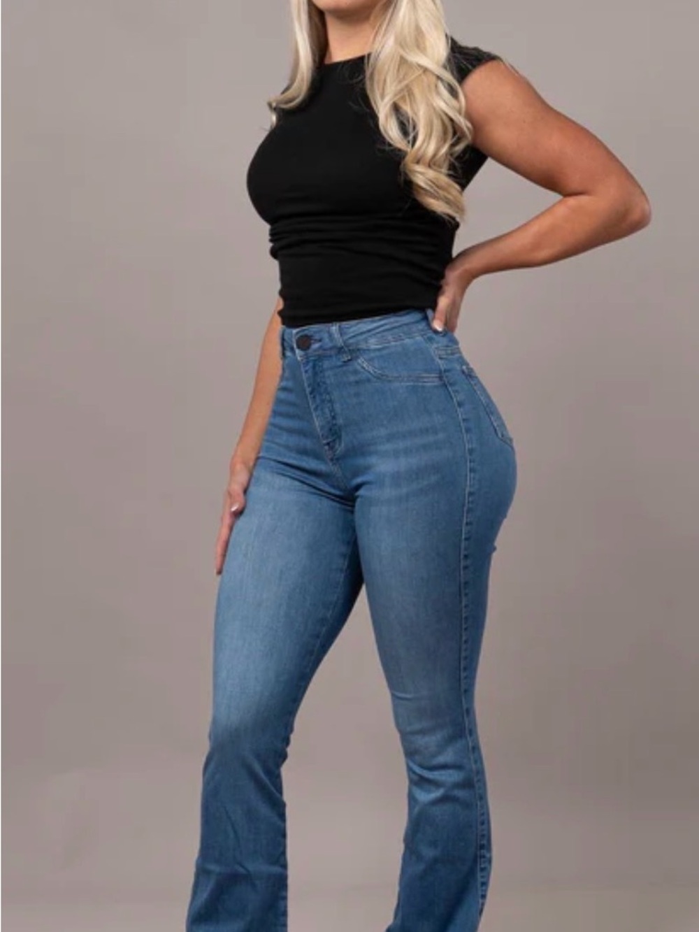 FITJEANS Dark Blue High-Rise Flare Jeans XS - Picture 3 of 7